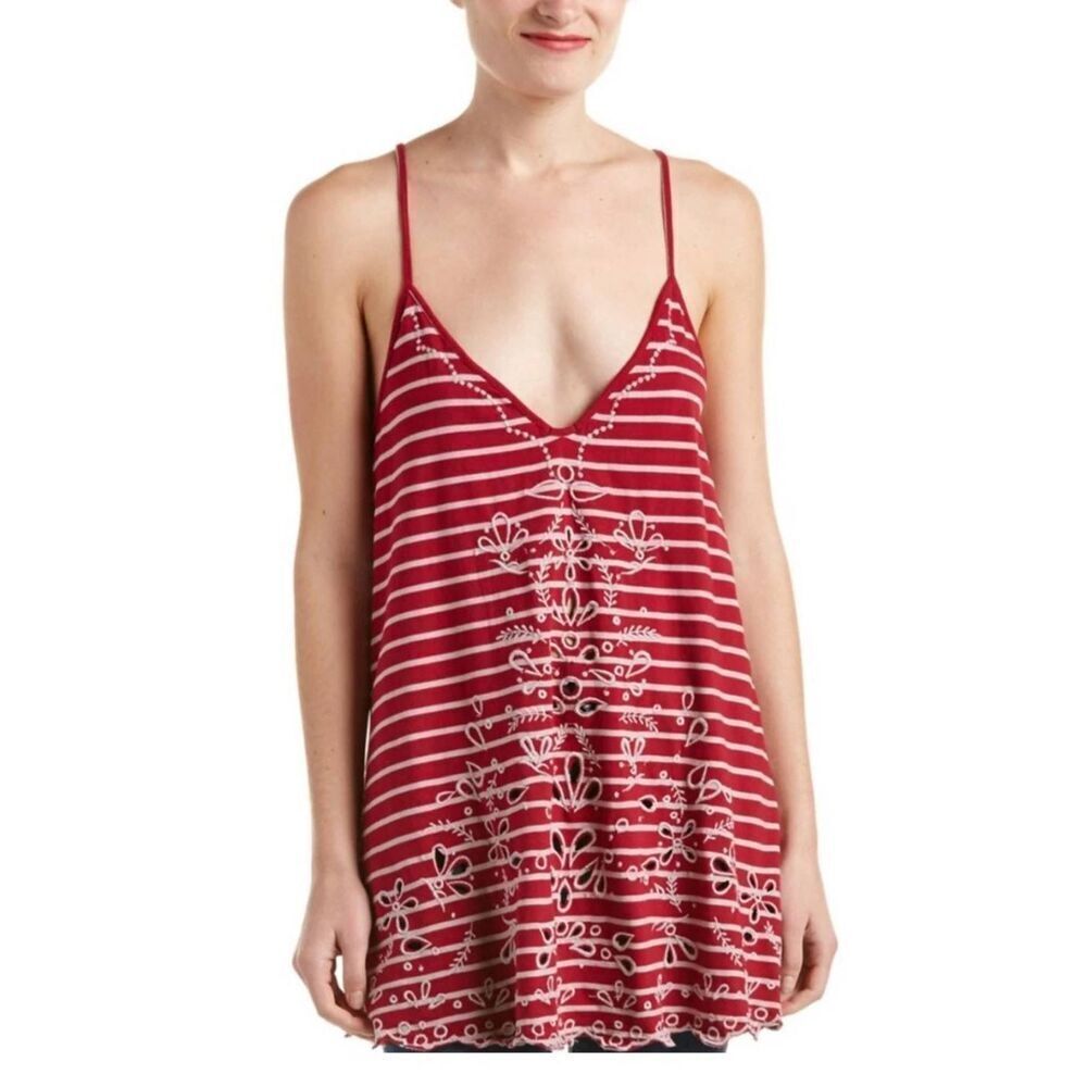 Free People Seafaring‎ Embroidered Stripe Cami Tank Size Medium